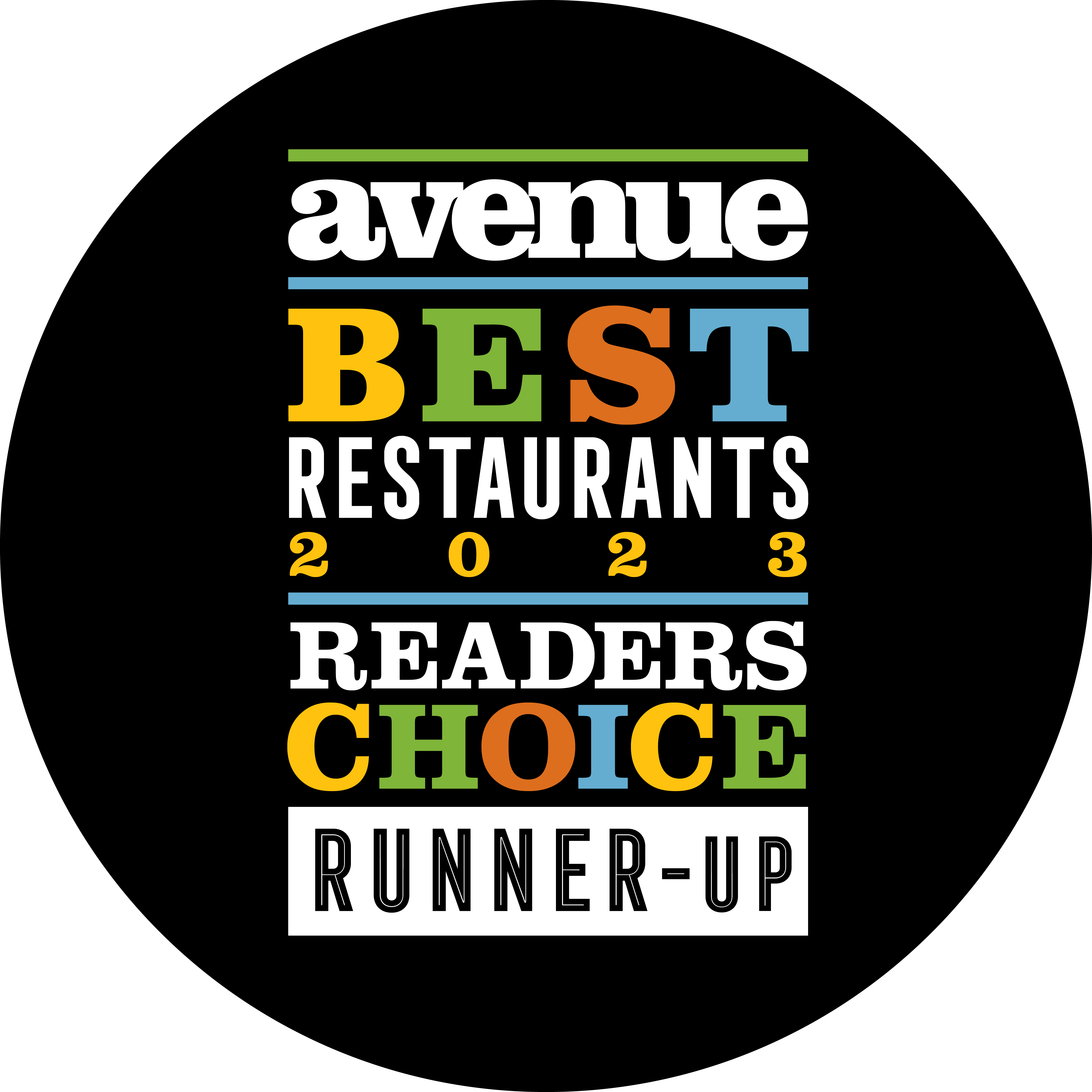 Avenue Best Restaurants 2023 Readers Choice Runner Up badge
